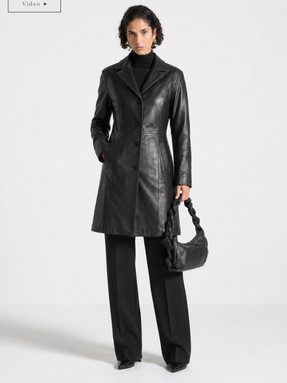 ADLER Women's Black Leather Button-Front Coat